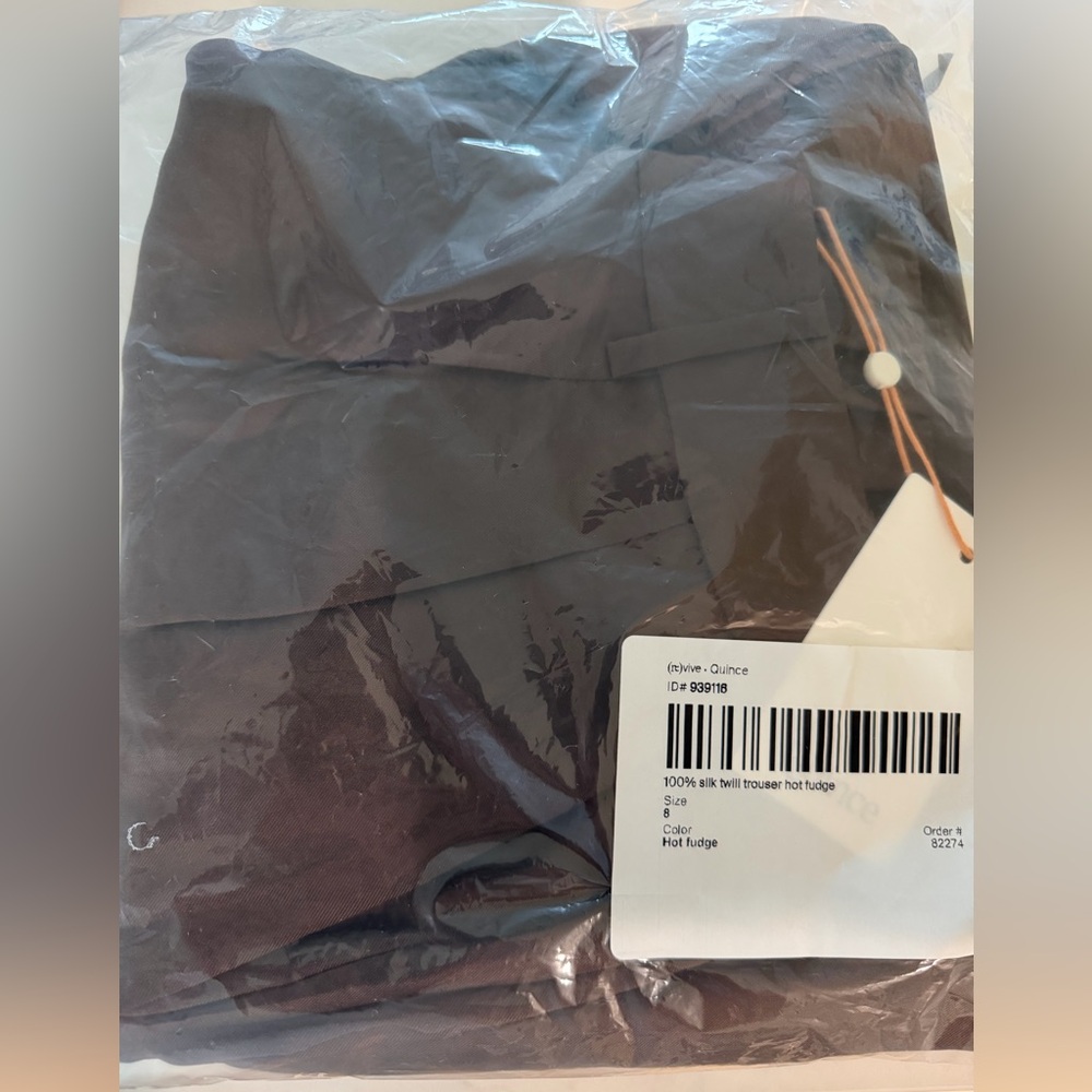 QUINCE 100% Washable Silk Trousers Color Hot Fudge Size 8 - Picture 3 of 4